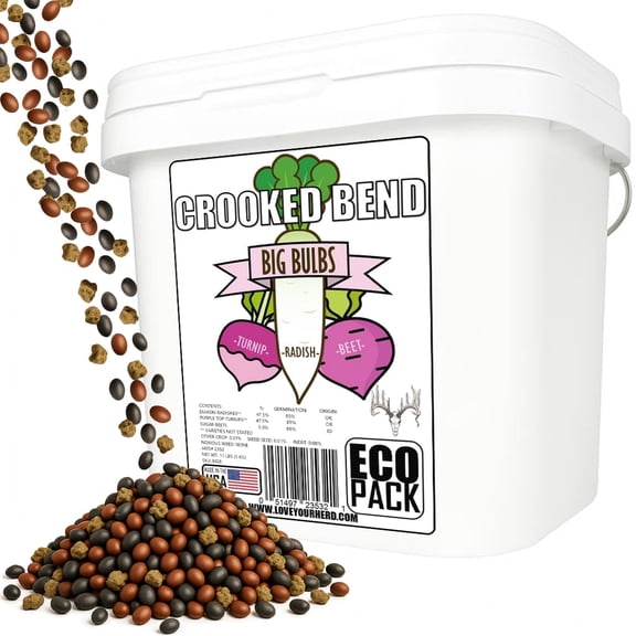 Crooked Bend, Big Bulbs, 11 lbs, Fall Food Plot Seed Mix for Whitetail Deer & Wild Turkey, No Till & No Plow, Throw & Grow Radish, Turnip & Sugar Beet Seeds