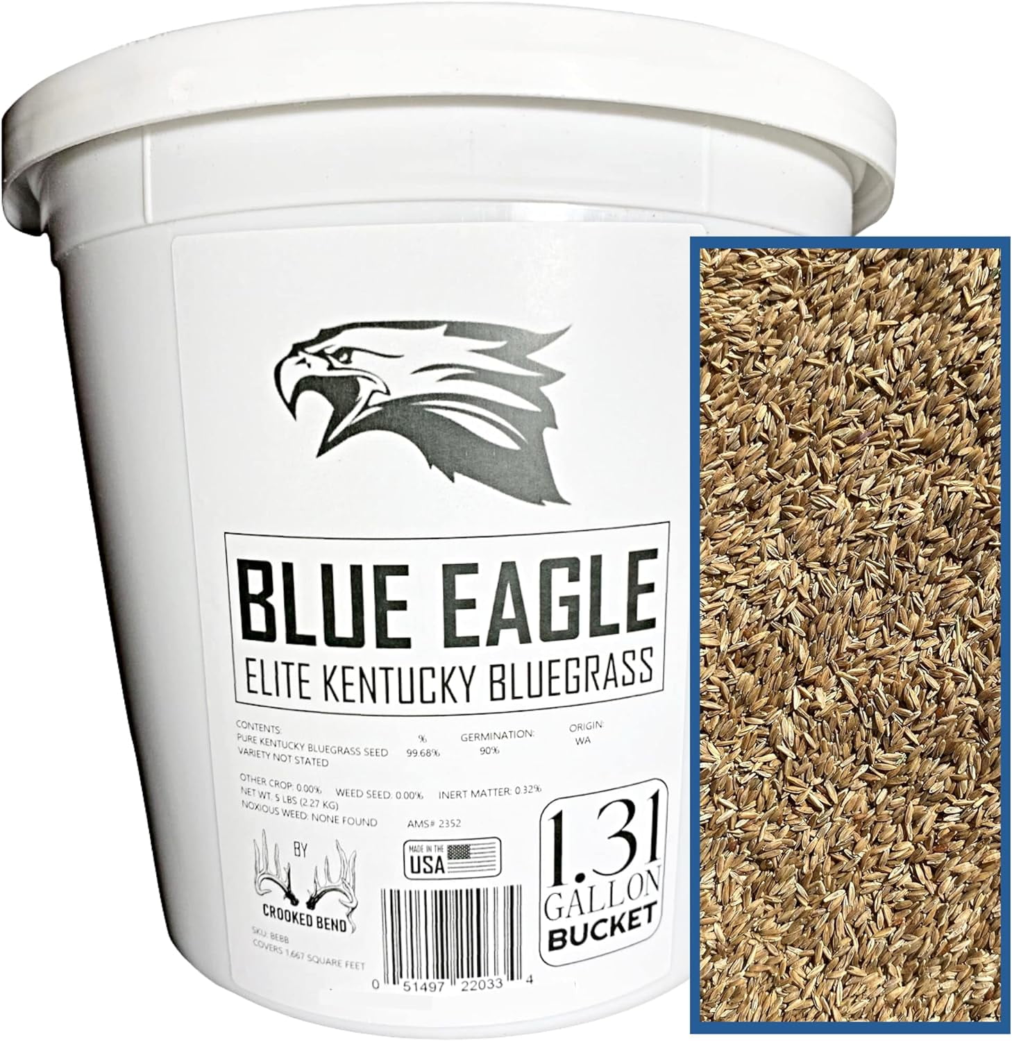 Crooked Bend Blue Eagle Kentucky Bluegrass Seed, 5LB EcoPack, Uncoated & No Fill, Grow Full