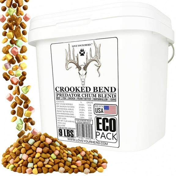 Crooked Bend Chum Predator Blend, Lure Coyote, Raccoon, Opossum, Fox, Skunk, Mink, Weasel, Bobcat, Weasel, Black Bear, Feral Cat, Wild Dog, Hog & Bait Wild Game Animals