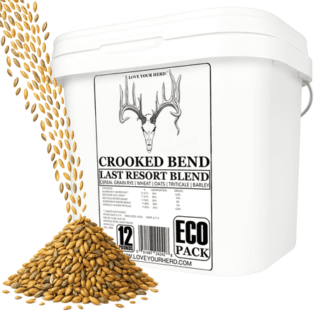 Crooked Bend Last Resort Blend, 12LB EcoPack, Winter Food Plot Seed for Deer, Cereal Grain Rye, Wheat, Barley, Triticale & Oat Seeds Grow Whitetail & Turkey Attractants & Cold Hardy Hunting Plots