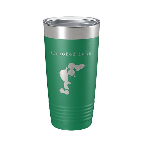 Crooked Lake Map Tumbler Travel Mug Insulated Laser Engraved Coffee Cup Florida 20 oz Green