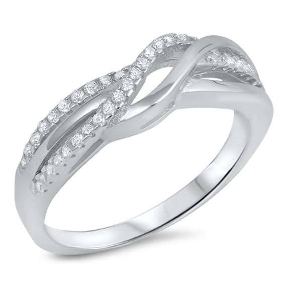 Crooked Lines Designer Cubic Zirconia Ring Sterling Silver 925