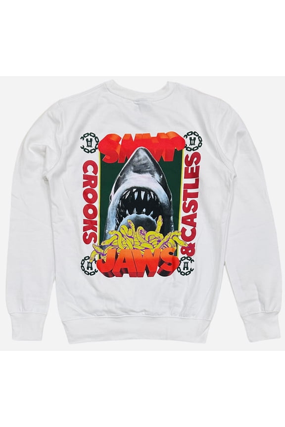 Crooks & Castle Men's X Jaws Chain Medusa Crewneck Sweatshirt in White (Small, White)