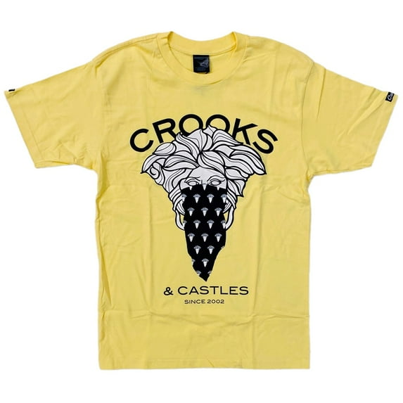 Crooks & Castles Men's Bandana Medusa Since 2002 Graphic Tee T-Shirt (Small, Yellow)