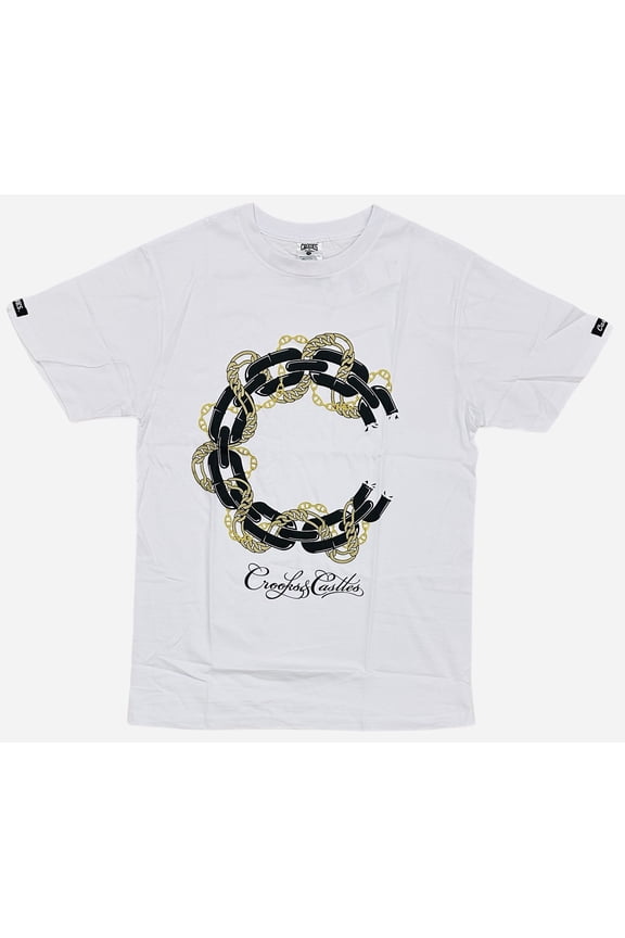 Men's C Chain Script Logo Graphic Tee T-Shirt (Large, White)