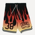 thumbnail image 1 of Crooks & Castles Men's Fire Flame Mesh Basketball Shorts (Small, Black/Multi), 1 of 2