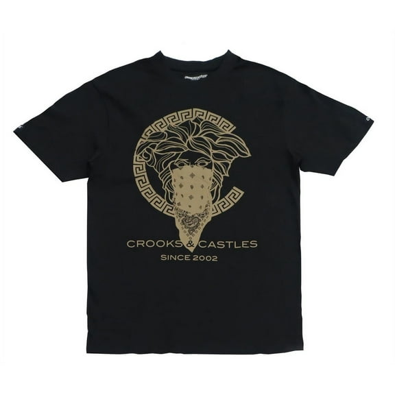 Crooks & Castles Men's Greco Bandido Metallic Graphic Tee T-Shirt (Medium, Black/Gold)