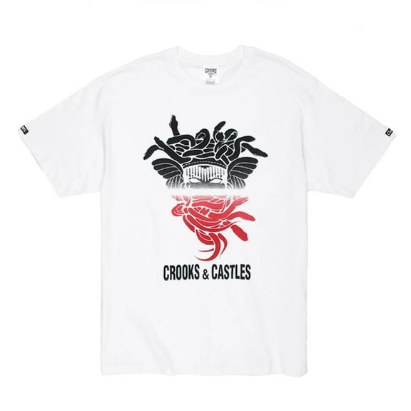 Crooks & Castles Men's Half Fade Medusa Graphic Tee T-Shirt (Small, White)