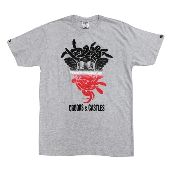 Crooks & Castles Men's Half Fade Medusa Graphic Tee T-Shirt (X-Large, Heather Grey)