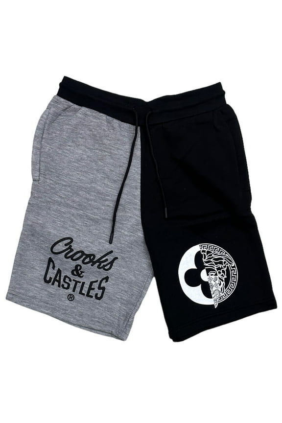 Men's Half Medusa Colorblock Sweat Shorts in Heather Grey/Black (X-Large, Heather Grey/Black)