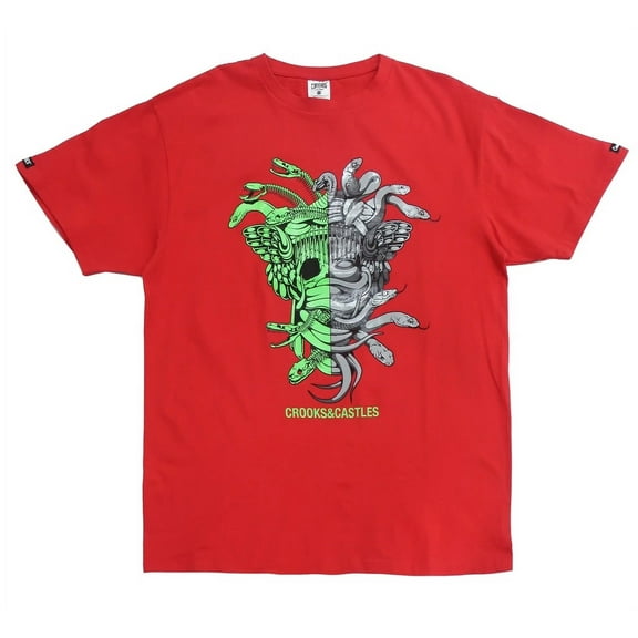 Crooks & Castles Men's Half Medusa Graphic Tee T-Shirt (Small, Red)