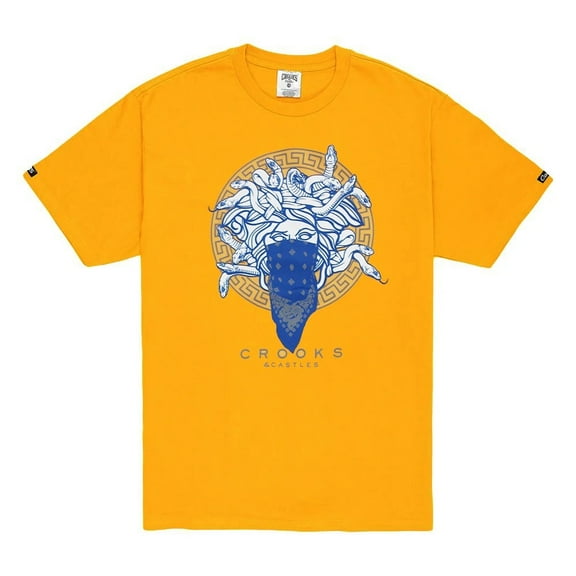 Crooks & Castles Men's Medusa Bandana Graphic Tee T-Shirt (Large, Gold)