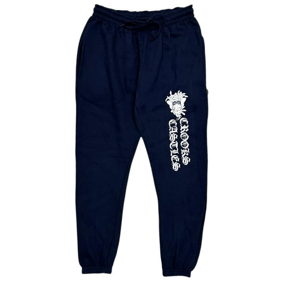 Crooks & Castles Men's Medusa Gothic Logo Fleece Jogger Sweatpants (Small, Navy)