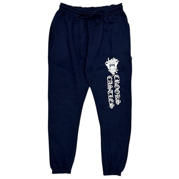 Crooks & Castles Men's Medusa Gothic Logo Fleece Jogger Sweatpants (X-Large, Navy)