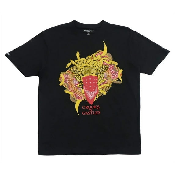 Crooks & Castles Men's Ribbon Medusa Bandana Graphic Tee T-Shirt - Black (XXX-Large)