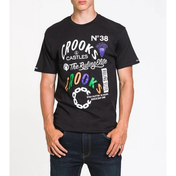 Crooks & Castles Men's Ruling Elite Graphic Tee T-Shirt (Large, Black)