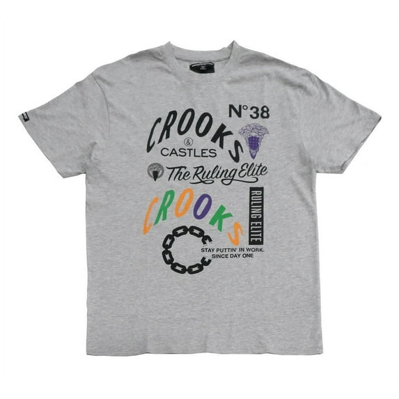 Crooks & Castles Men's Ruling Elite Graphic Tee T-Shirt (XX-Large, Heather Grey)