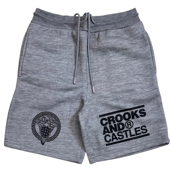Crooks & Castles Men's Sweatshorts Bandito Medusa Fleece Shorts (Small, Heather Grey)