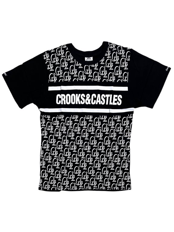 Men's T-Shirt All Over Bar Logo Print Short Sleeve Tee (Medium, Black)
