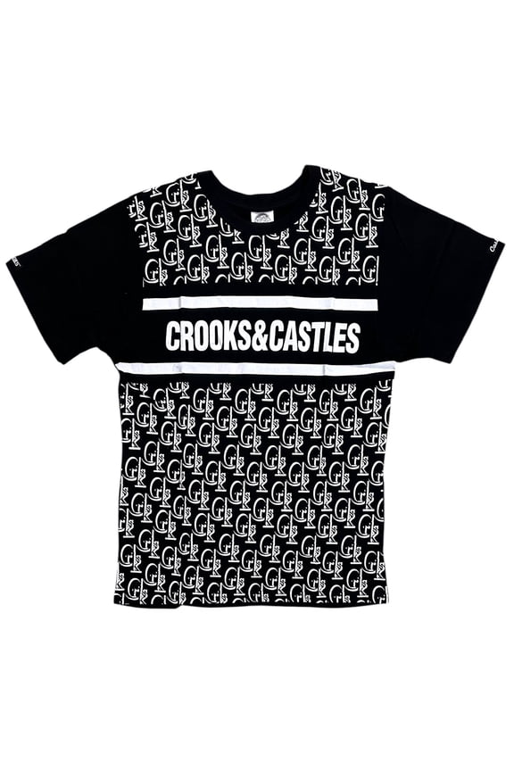 Men's T-Shirt All Over Bar Logo Print Short Sleeve Tee (Medium, Black)