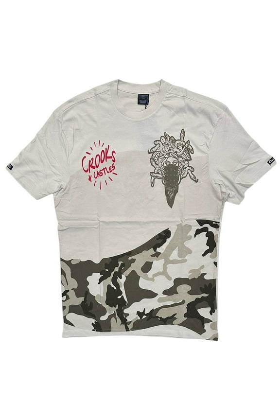 Men's T-Shirt Bandusa Camo Short Sleeve Crewneck Tee (Large, Sand)