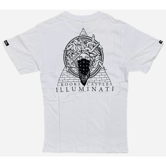 Crooks & Castles Men's T-Shirt Medusa Bandana Illuminati Short Sleeve Tee (Small, White)