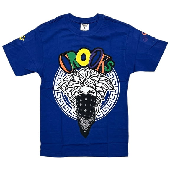 Crooks & Castles Men's T-Shirt Medusa Bandana Short Sleeve Tee (Medium, Royal Blue)
