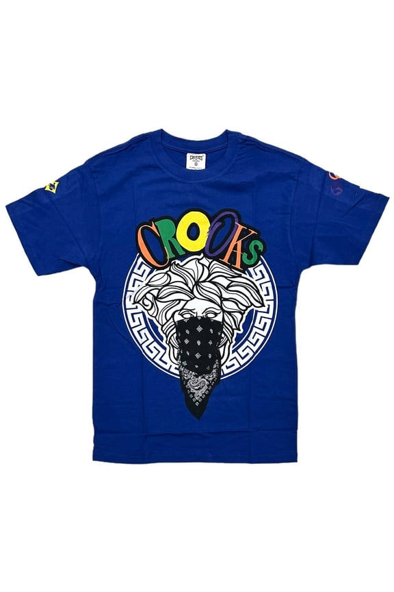 Men's T-Shirt Medusa Bandana Short Sleeve Tee (Medium, Royal Blue)