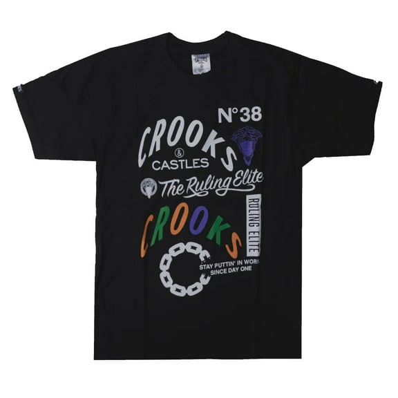 Crooks & Castles Men's T-Shirt Medusa The Ruling Elite Short Sleeve Tee (Small, Black)
