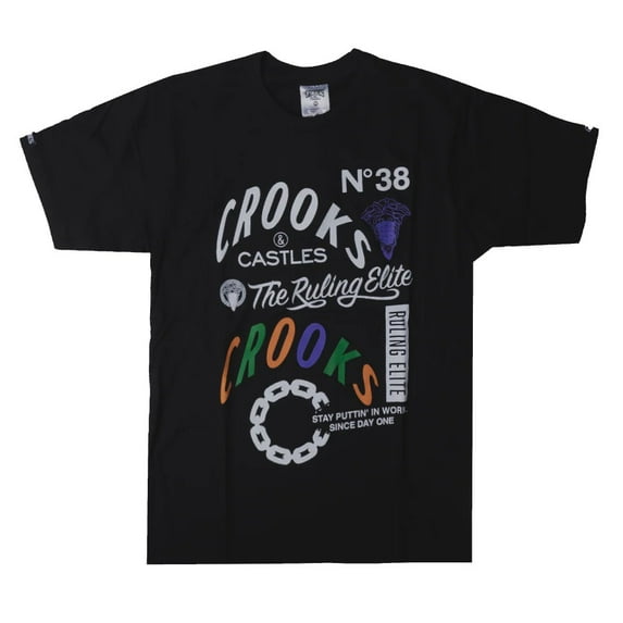 Crooks & Castles Men's T-Shirt Medusa The Ruling Elite Short Sleeve Tee (Small, Black)