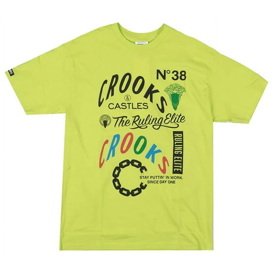 Crooks & Castles Men's T-Shirt Medusa The Ruling Elite Short Sleeve Tee (Small, Lime)