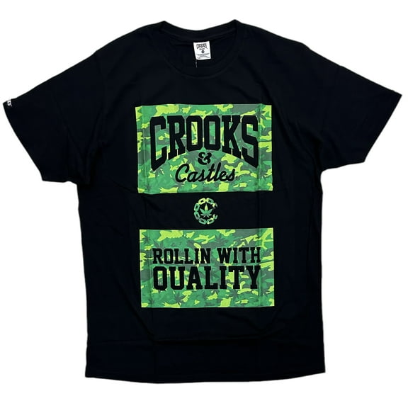 Crooks & Castles Men's T-Shirt Rollin With Quality Camo Short Sleeve Tee (XX-Large, Black)