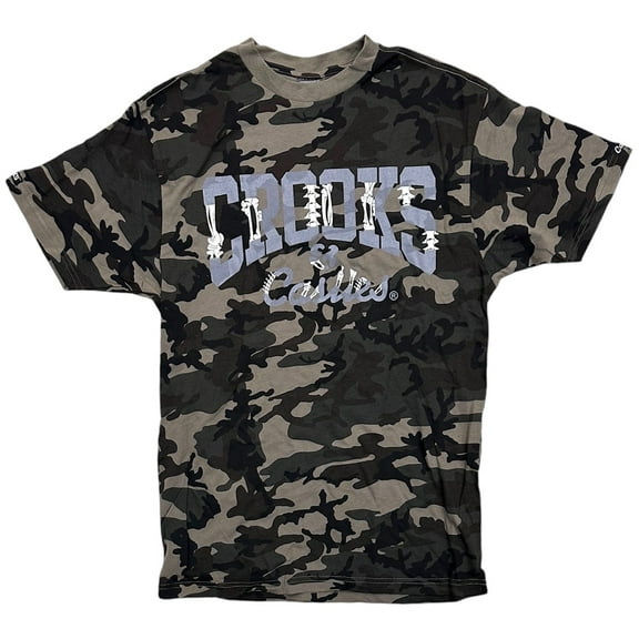 Crooks & Castles Men's T-Shirt Skeleton Bones Graphic Short Sleeve Premium Tee (Large, Camo)