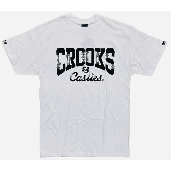 Crooks & Castles Men's T-Shirt Skeleton Bones Graphic Short Sleeve Premium Tee (Large, White)