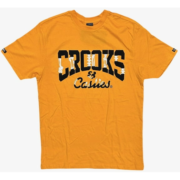 Crooks & Castles Men's T-Shirt Skeleton Bones Graphic Short Sleeve Premium Tee (Medium, Orange)