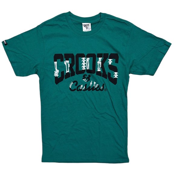 Crooks & Castles Men's T-Shirt Skeleton Bones Graphic Short Sleeve Premium Tee (Small, Green)