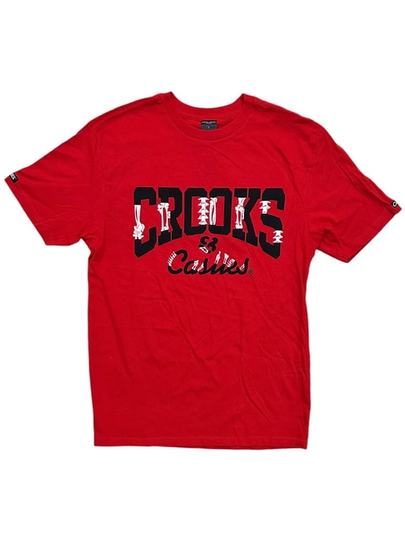 Men's T-Shirt Skeleton Bones Graphic Short Sleeve Premium Tee (X-Large, Red)