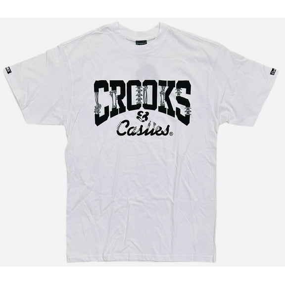 Crooks & Castles Men's T-Shirt Skeleton Bones Graphic Short Sleeve Premium Tee (X-Large, White)