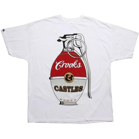 Crooks & Castles Men's T-Shirt War Hall Grenade Short Sleeve Crewneck Tee (Small, White)