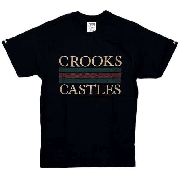 Crooks & Castles Men's Tri Stripe Graphic Tee T-Shirt (Large, Black)