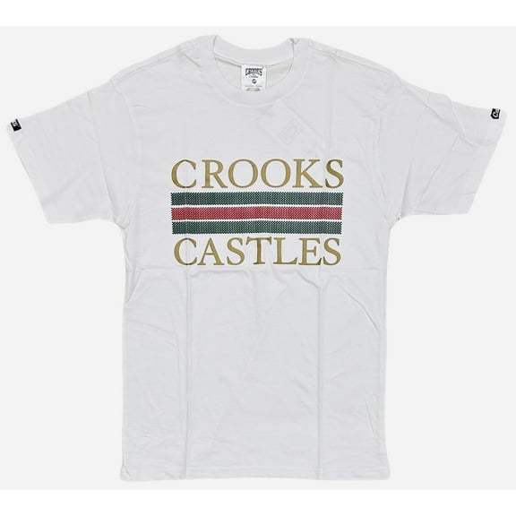 Crooks & Castles Men's Tri Stripe Graphic Tee T-Shirt (Large, White)