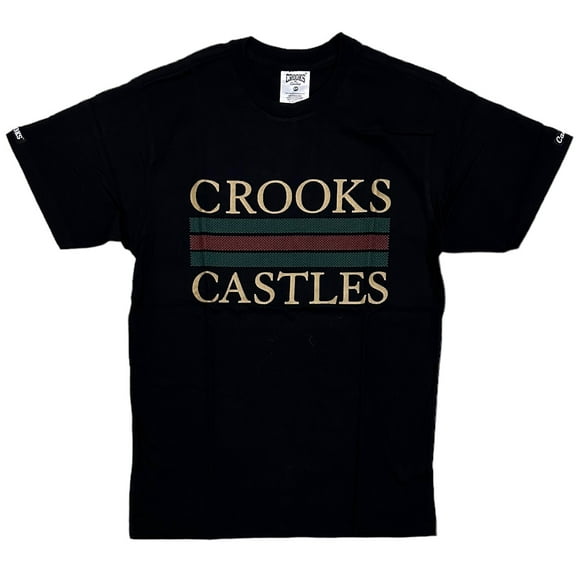Crooks & Castles Men's Tri Stripe Graphic Tee T-Shirt (Small, Black)