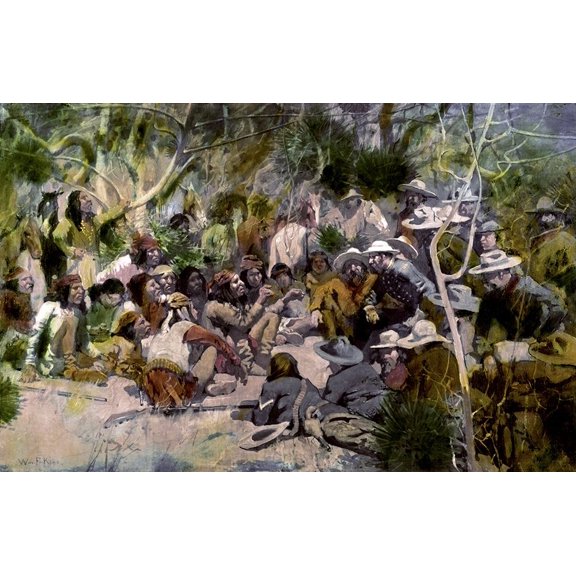Crooks Conference With Geronimo Poster Print by William F. Kline