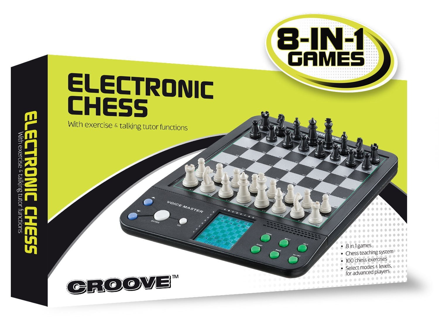  Electronic Grandmaster Chess Game- Play Opponent, or Multi Level  Computer, Plus Talking Coach & Preset Exercises- Perfect for Kids & Adults-  w 8 Bonus Games (Checkers, Chess, 4-in-A-Row) : Toys 