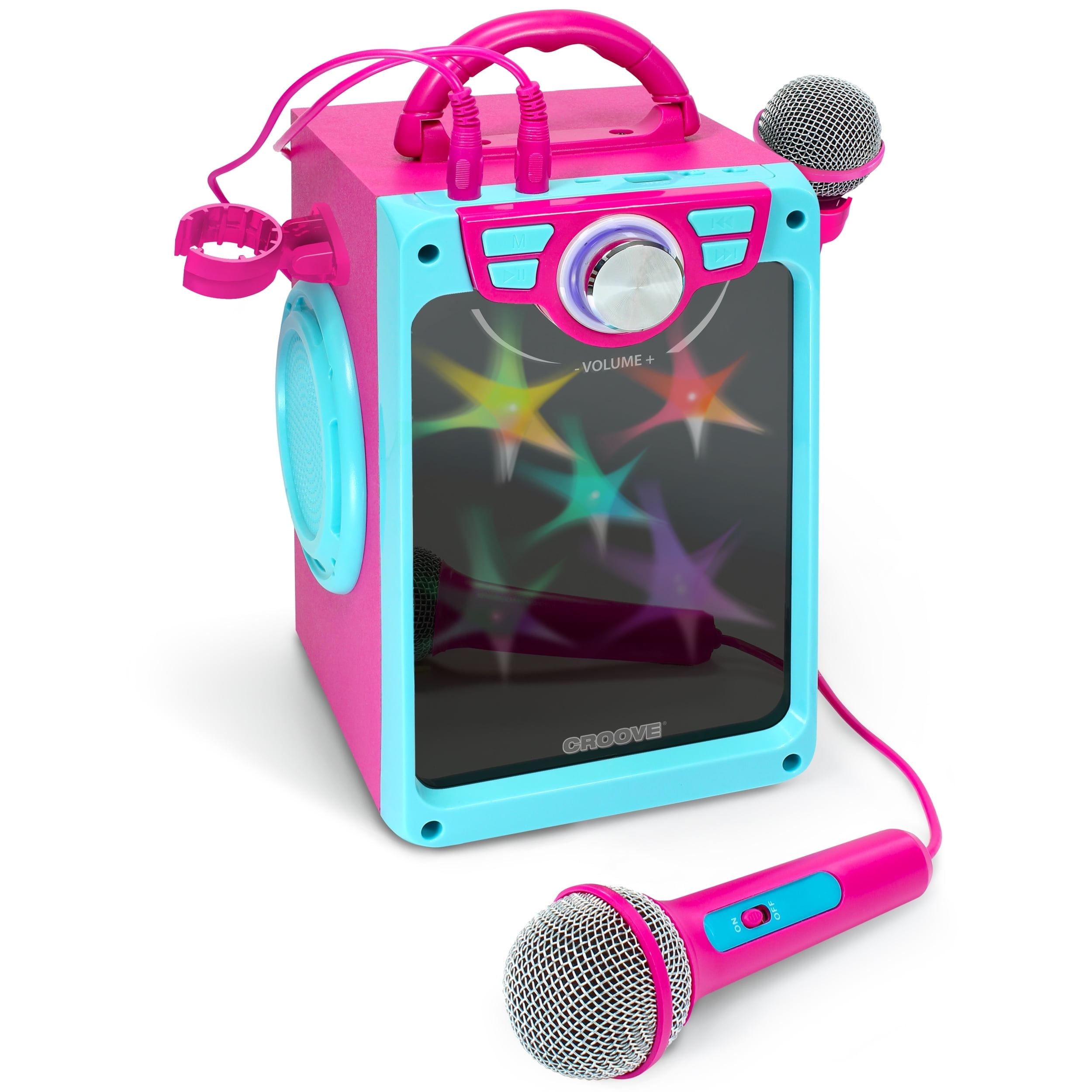 Croove POP Box Karaoke Machine for Kids with Microphones and Lights (Pink)