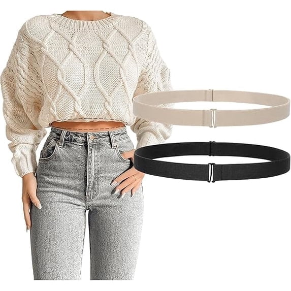 Crop Band Tuck Band Belts for Sweaters T-Shirts, Elastic Stretchy Belts for Women (Black+Khaki)