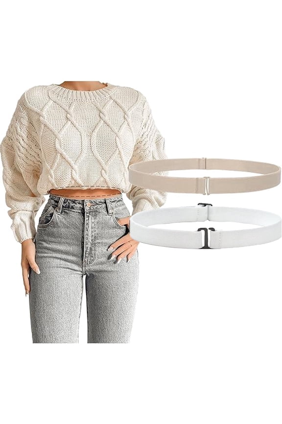 Crop Band Tuck Band Belts for Sweaters T-Shirts, Elastic Stretchy Belts for Women (White+Khaki)