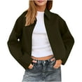 thumbnail image 1 of Crop Bomber Jackets for Women Long Sleeve Lapel Neck Full Zip Up Wool-Blend Coat Fashion Casual Fall Outwear (2XL, Army Green), 1 of 7