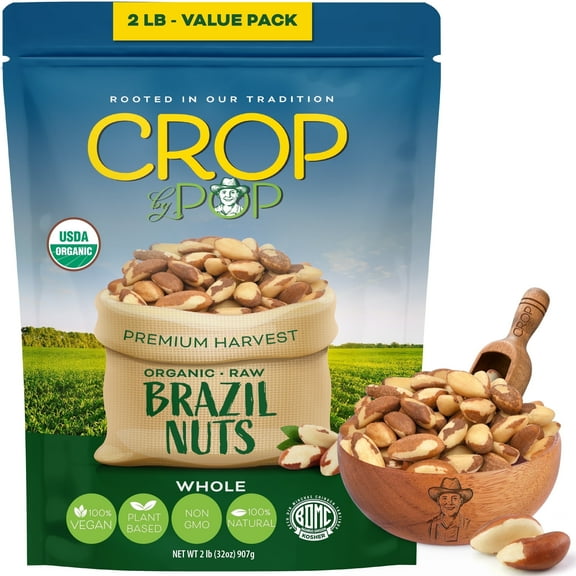Crop By Pop - Organic Brazil Nuts Raw USDA Organic Non GMO (32 Oz - 2 LB) All Natural, Keto, Vegan, Kosher
