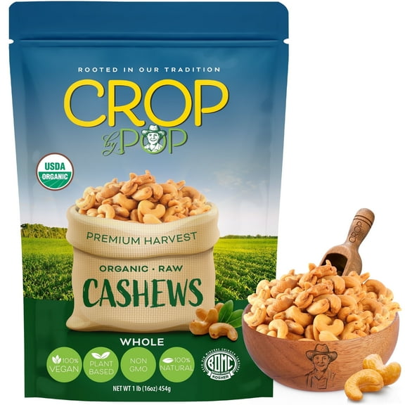 Crop By Pop - Organic Cashews Raw USDA Organic Non GMO (16 Oz - 1 LB) All Natural, Keto, Vegan, Kosher